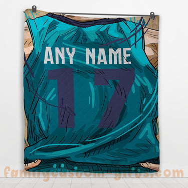 Custom Premium Quilt Blanket Charlotte Jersey Basketball Personalized Quilt Gifts for Her & Him